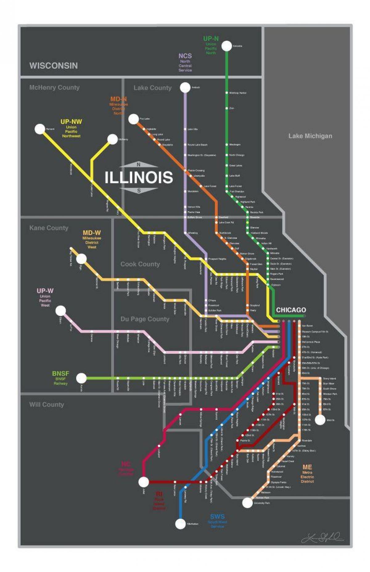metra voz mapu Chicagu