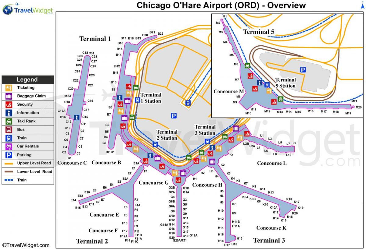 Chicago O Zec međunarodni aerodrom mapu