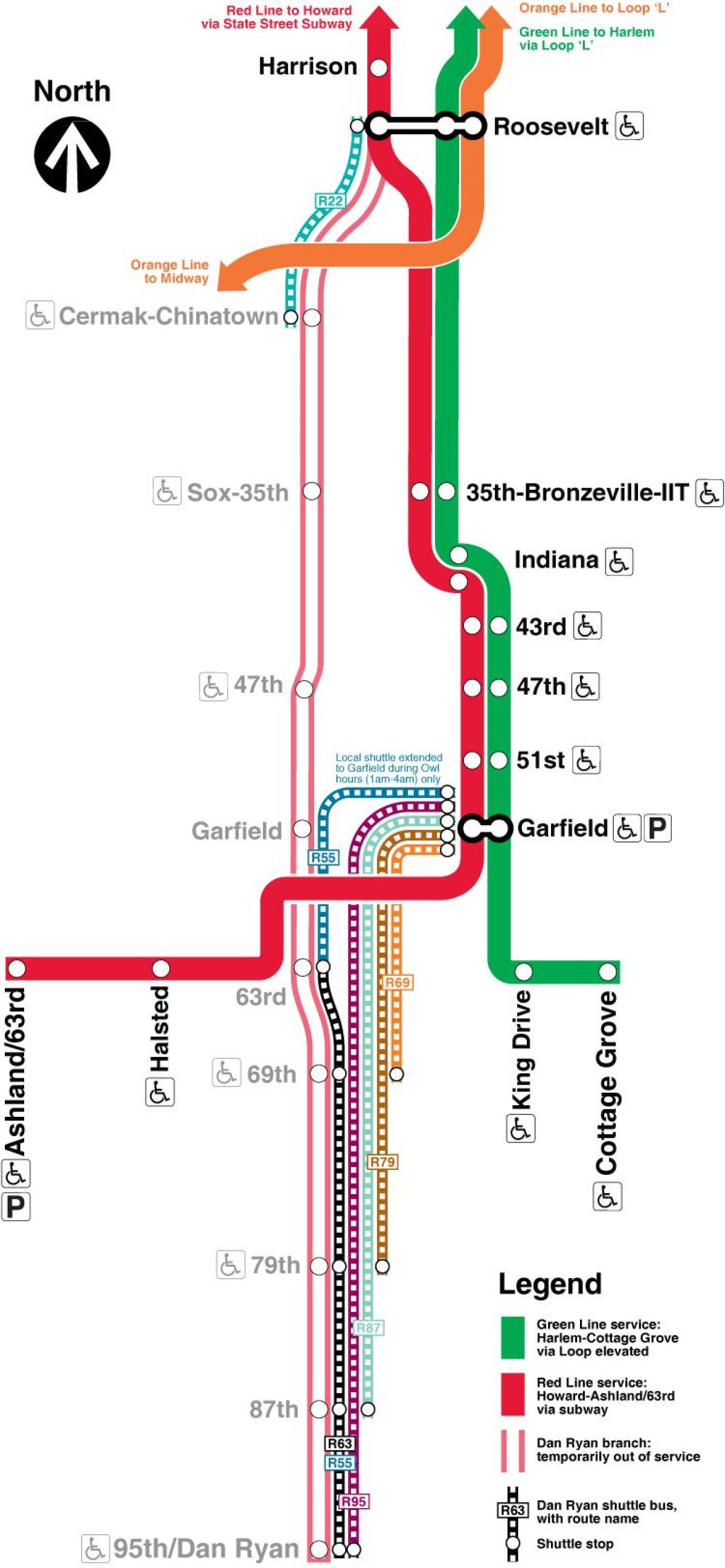 Chicago mapa metroa crvene linije