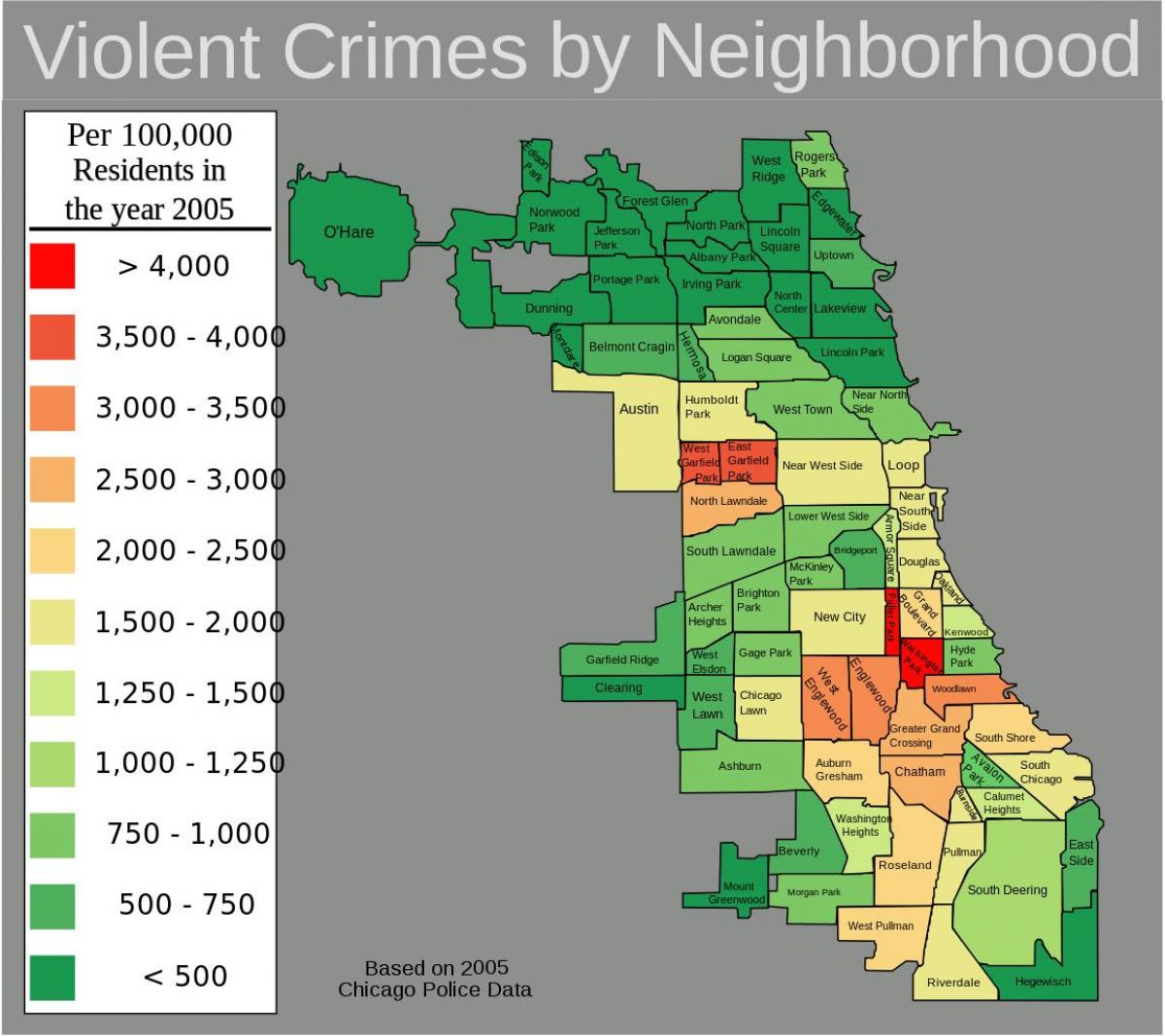 loše oblasti Chicago mapu