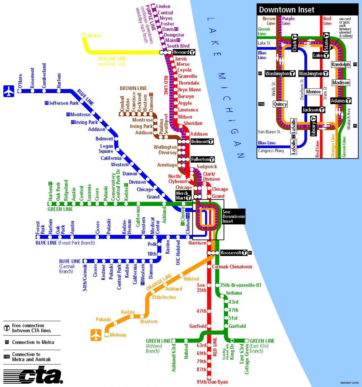 podzemne željeznice u Chicagu mapu