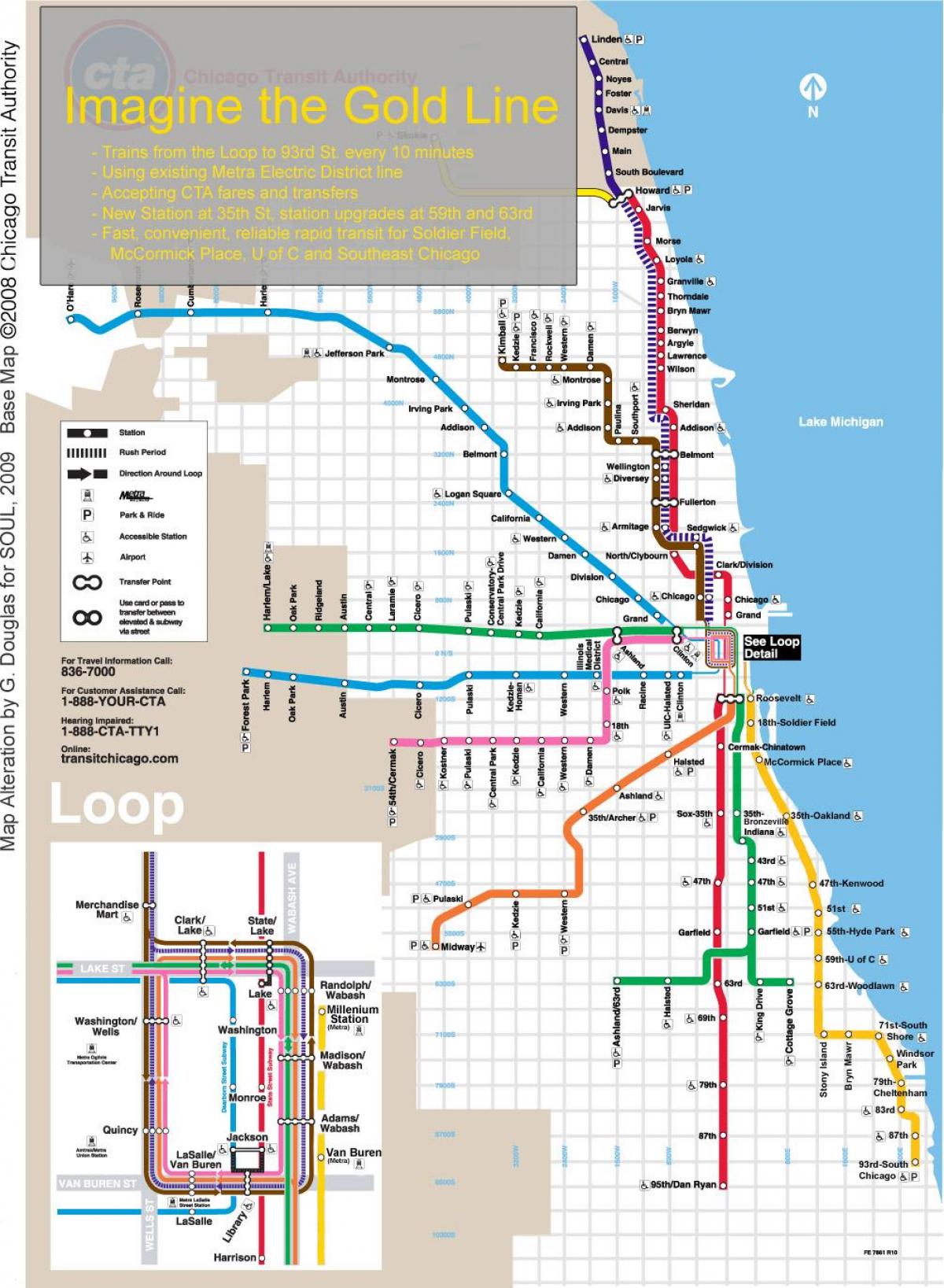 Chicago vlakom mapu plava linija