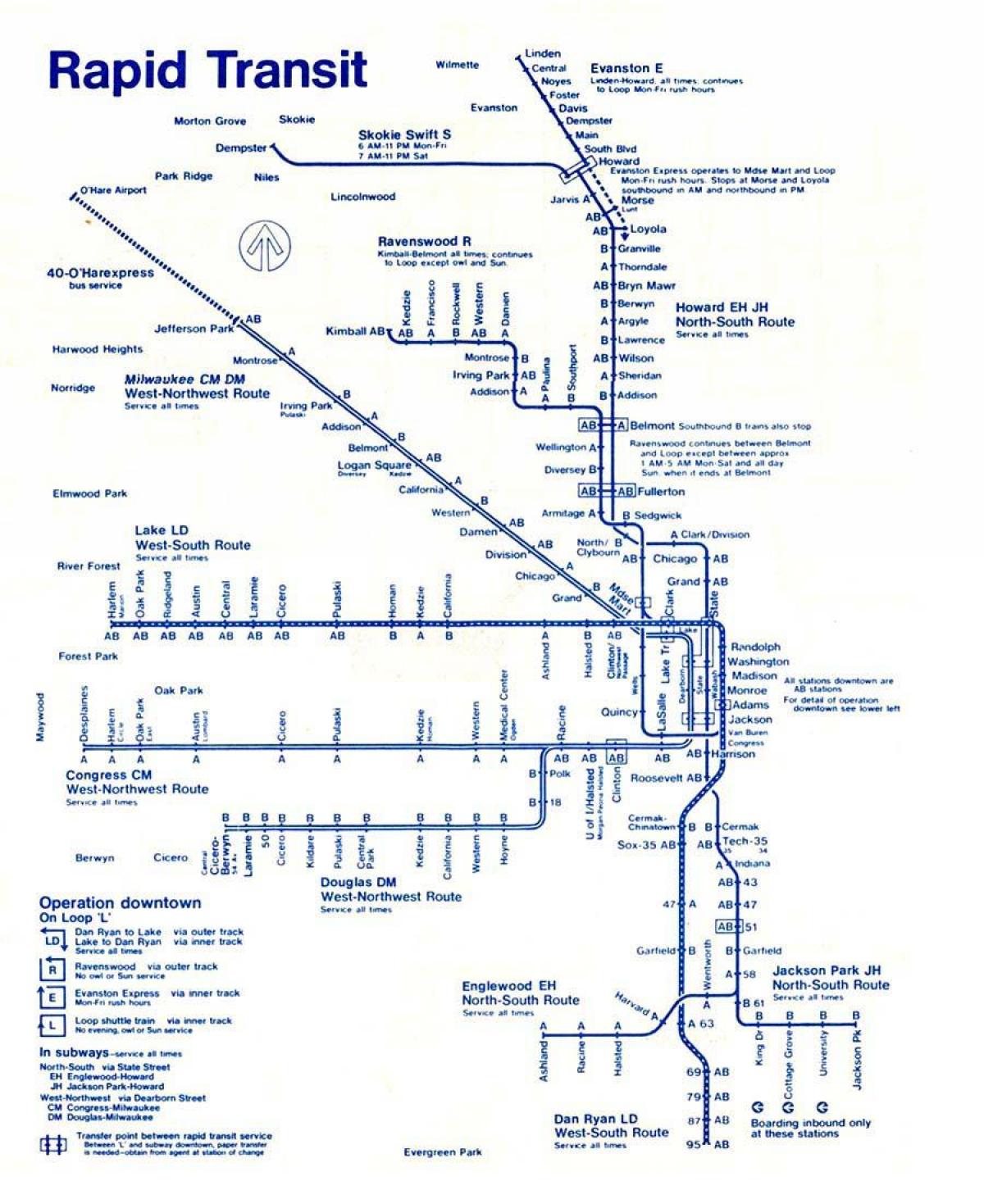mapa plava linija Chicagu