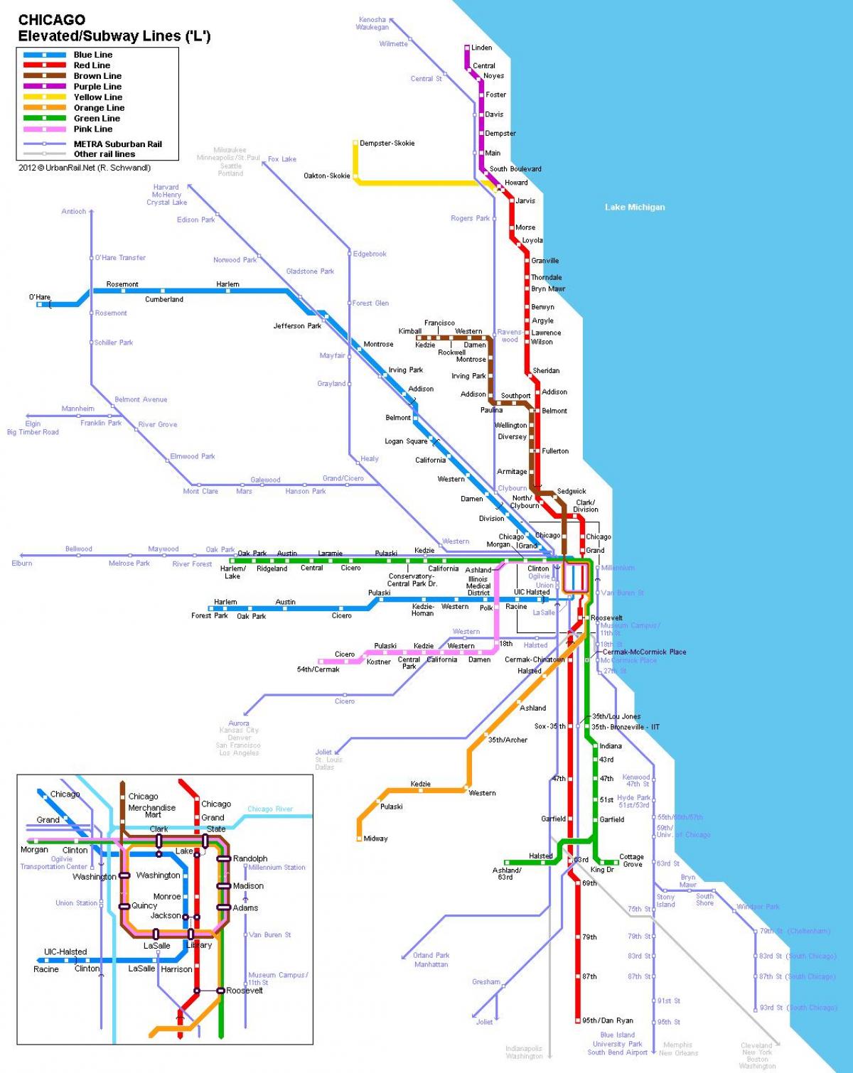 Chicago stanici podzemne željeznice mapu