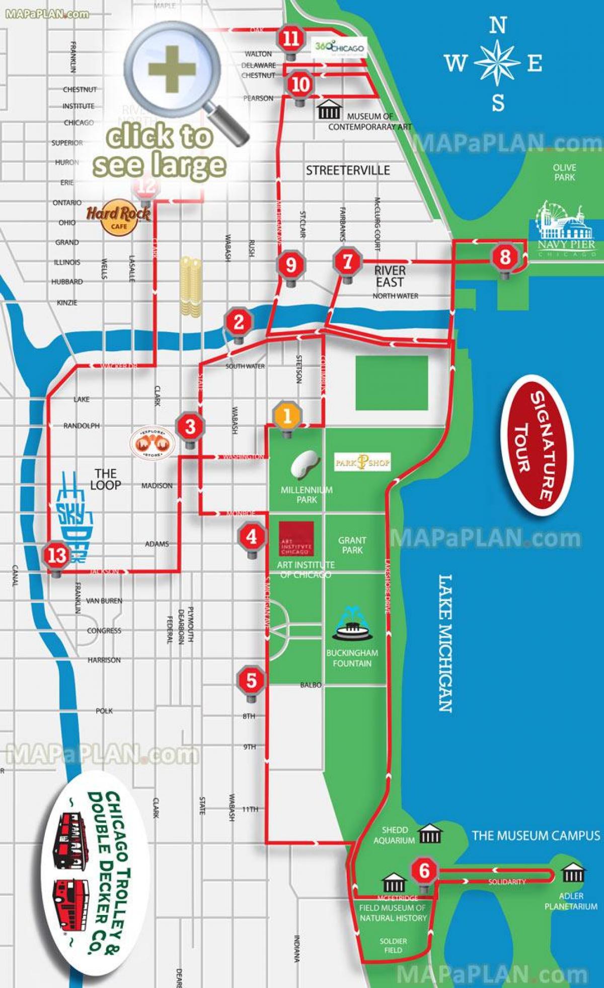 Chicago veliki autobus obilazak mapu