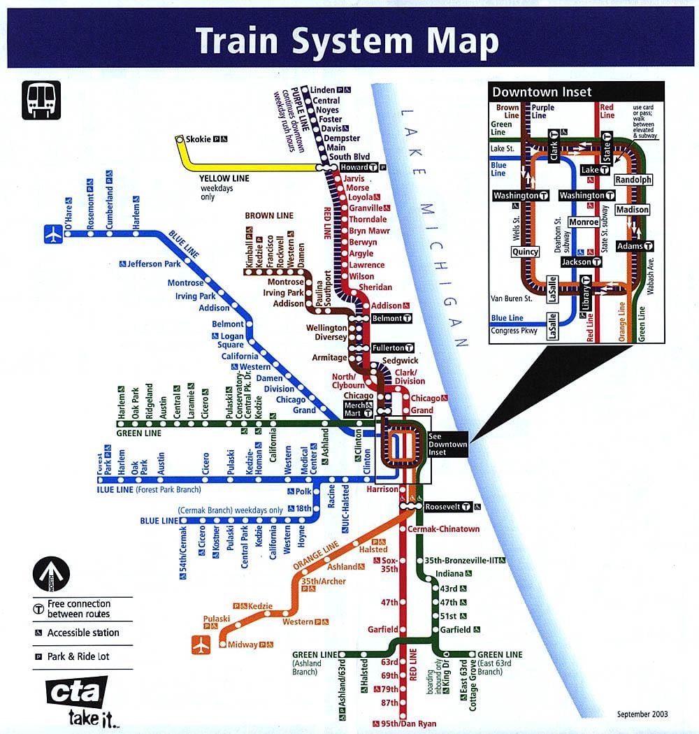 Chicago metro linije mapu